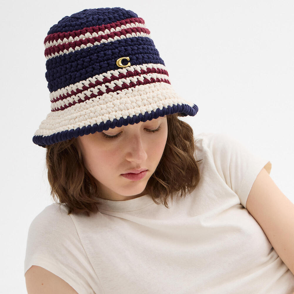 Coach Striped Crochet Bucket Hat NWT - Picture 3 of 4